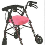 Rollator walker showing cusion cover.